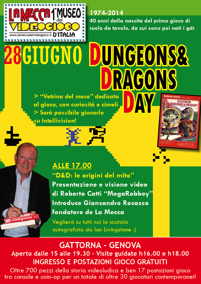 28 giugno, Gattorna: 1974-2014: per i 40 anni dalla nascita del primo gioco di ruolo da tavolo a La MECCA-Primo Museo del Videogioco è "Dungeons&Dragons Day"