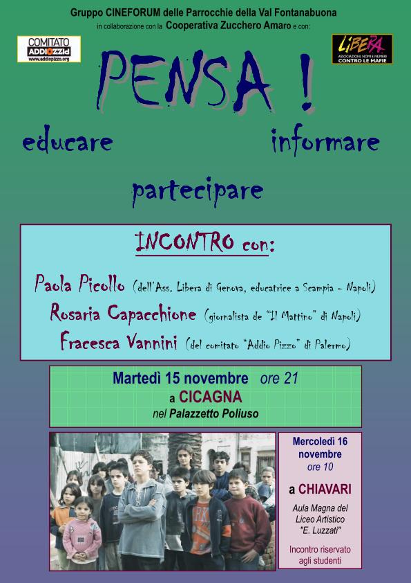 martedì 15 novembre, Cicagna: incontro "EDUCARE, INFORMARE, PARTECIPARE"