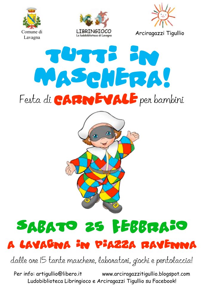 25 febbraio, Lavagna: Tutti in maschera!