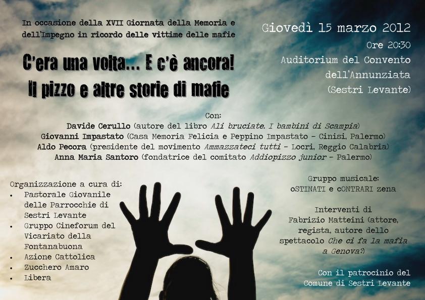 15 Marzo, Sestri Levante: C'era una volta... E c'è ancora! Il pizzo e altre storie di mafie