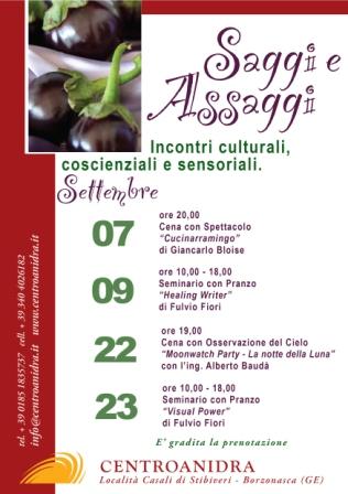 7, 9, 22 e 23 settembre: al Centro Anidra tra ricette 'teatrali', scrittura creativa e osservazioni di Selene...