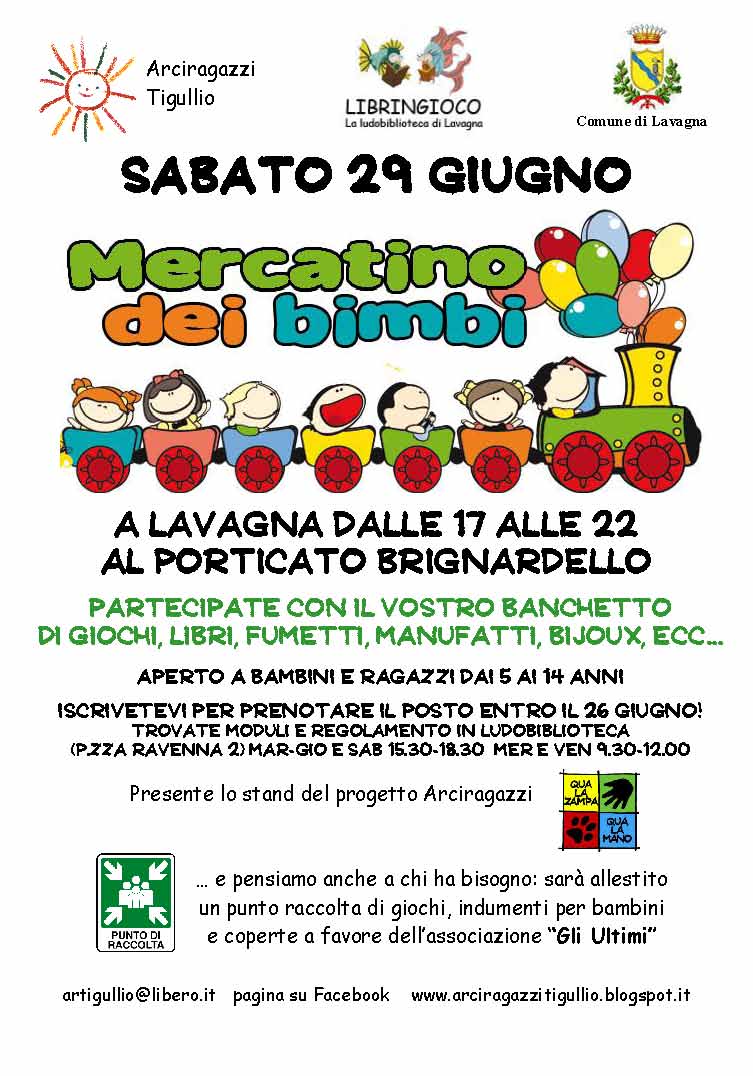 29 Giugno, Lavagna: Mercatino dei Bimbi
