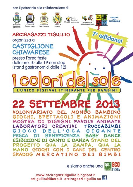 DOMENICA 22 SETTEMBRE, Castiglione Chiavarese:7^ ed. de "I COLORI DEL SOLE", festival itinerante per bambini
