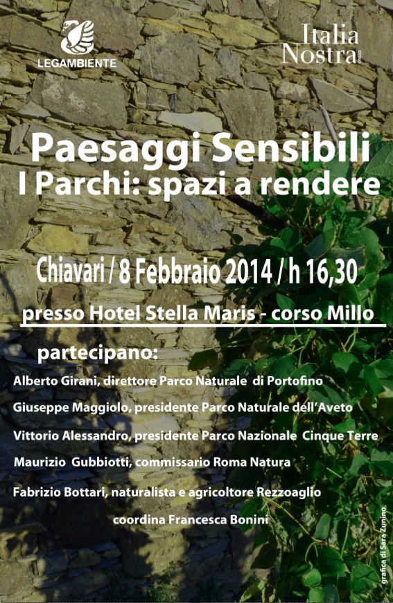sabato 8 febbraio, Chiavari: incontro PAESAGGI SENSIBILI - I PARCHI: SPAZI A RENDERE