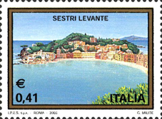 Dedicato a Sestri Levante raffigura una veduta della baia del silenzio; è stato emesso il 5 aprile 2003 all'interno dell'annuale serie turistica, con uno speciale annullo.