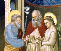 L'anello come pegno d'amore coniugale è protagonista dell'eccezionale “Sposalizio della Vergine” affrescato dal sommo Giotto (1305 circa) nella Cappella degli Scrovegni a Padova. Qui un particolare.

