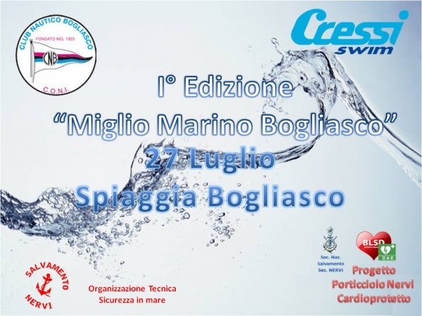 27 Luglio, Bogliasco: 1° Miglio Marino Bogliasco, manifestazione Pubblica e Gare di nuoto in mare Amatoriale