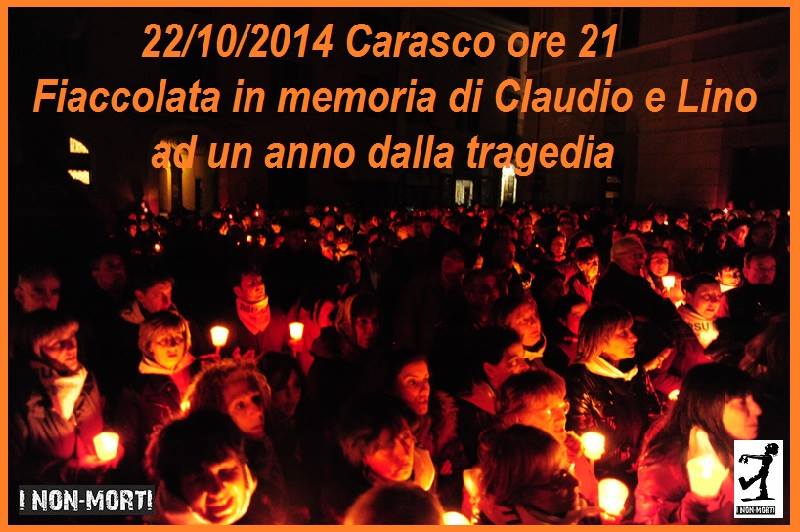 22 Ottobre, Carasco: Fiaccolata in memoria di Lino Gattorna e Claudio Rosasco, vittime del crollo del ponte