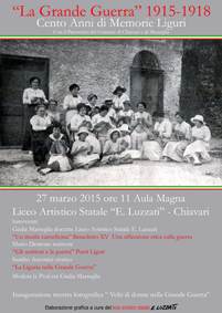 Al "Luzzati" di Chiavari il 27 Marzo si terranno un incontro sulla Prima Guerra Mondiale e la presentazione della mostra fotografica "Volti di donne nella Grande Guerra"
