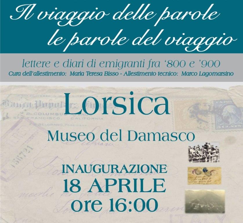 18 aprile, Lorsica: Mostra “IL VIAGGIO DELLE PAROLE LE PAROLE DEL VIAGGIO”, lettere e diari di emigranti fra l'800 e il '900