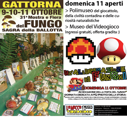 9-11 ottobre, Gattorna: torna la Sagra del fungo e della ballotta con mostra micologica e delle erbe officinali. Aperti il Polimuseo del giocattolo, della civiltà contadina e delle curiosità naturalistica, e La Mecca-Museo del videogioco