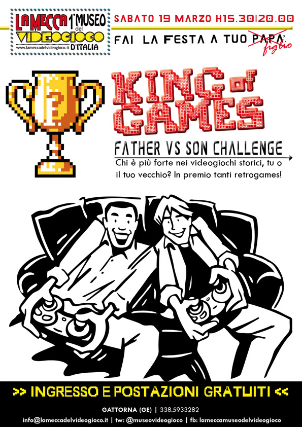Sabato 19 marzo fai la festa a tuo papà: a La Mecca-Museo dei videogiochi sfida padri-figli ai videogames che hanno fatto la storia! Tanti premi in palio!